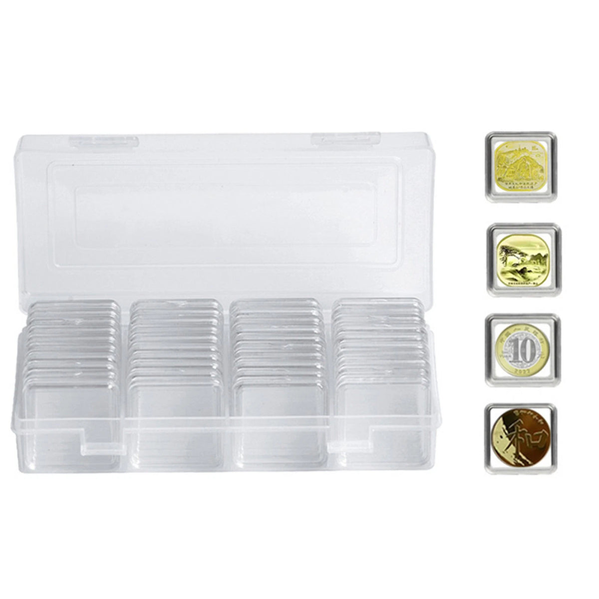 40pcs Square Clear Coin Display Boxes Storage Holder Case