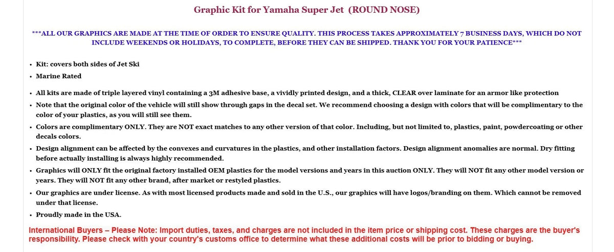 Graphic Decals Stickers for Yamaha Superjet Jetski