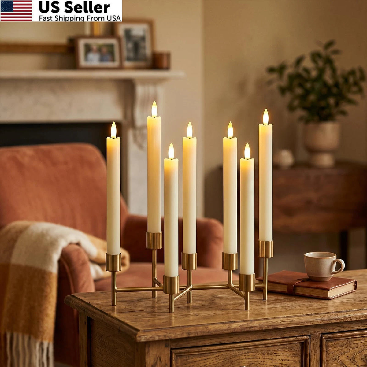 2X LED Taper Candles with Remote Timer for Home Decor (Ivory)