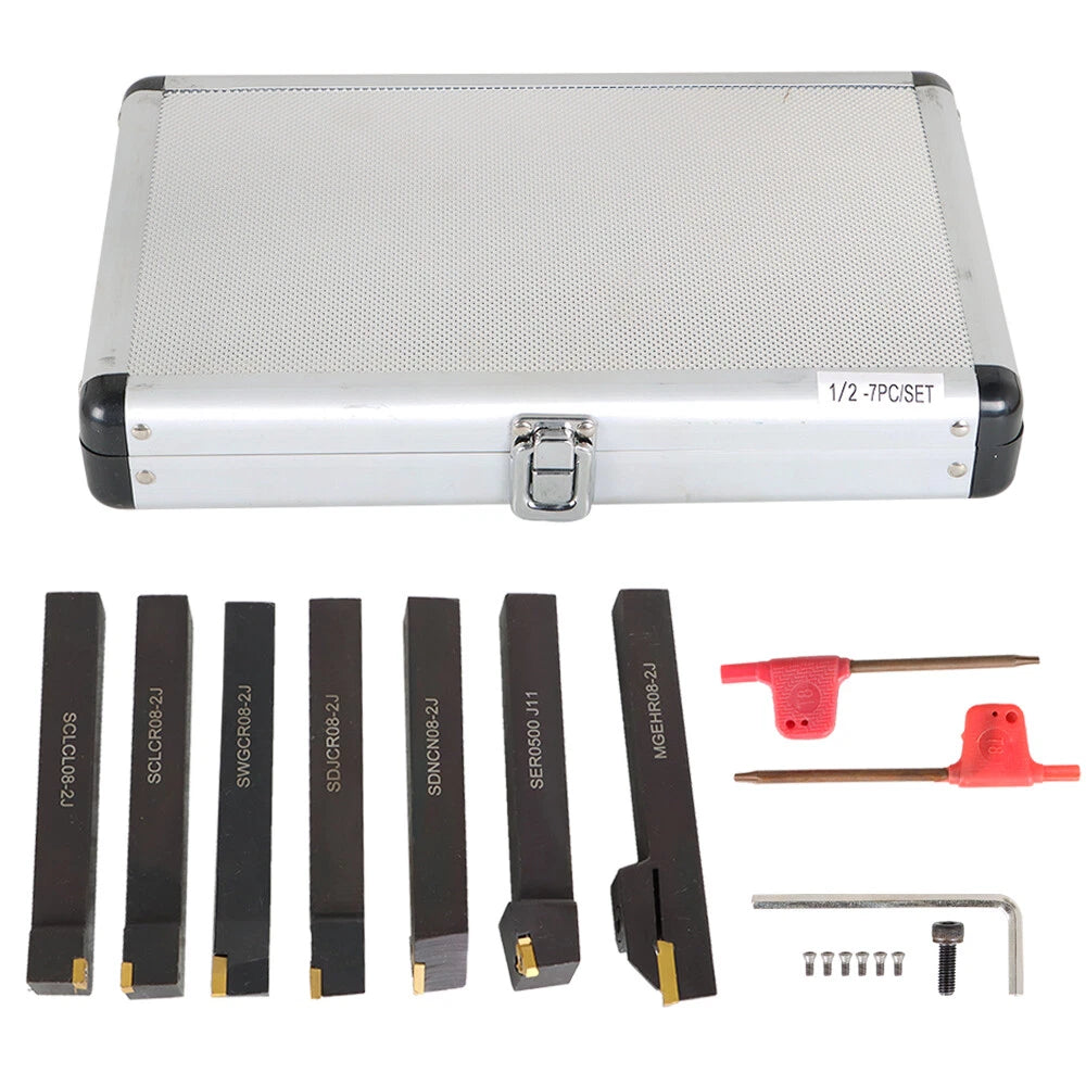 7Pcs 1/2'' Indexable Carbide Turning Tool Set for Lathe Turning