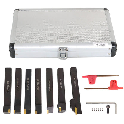 7Pcs 1/2'' Indexable Carbide Turning Tool Set for Lathe Turning