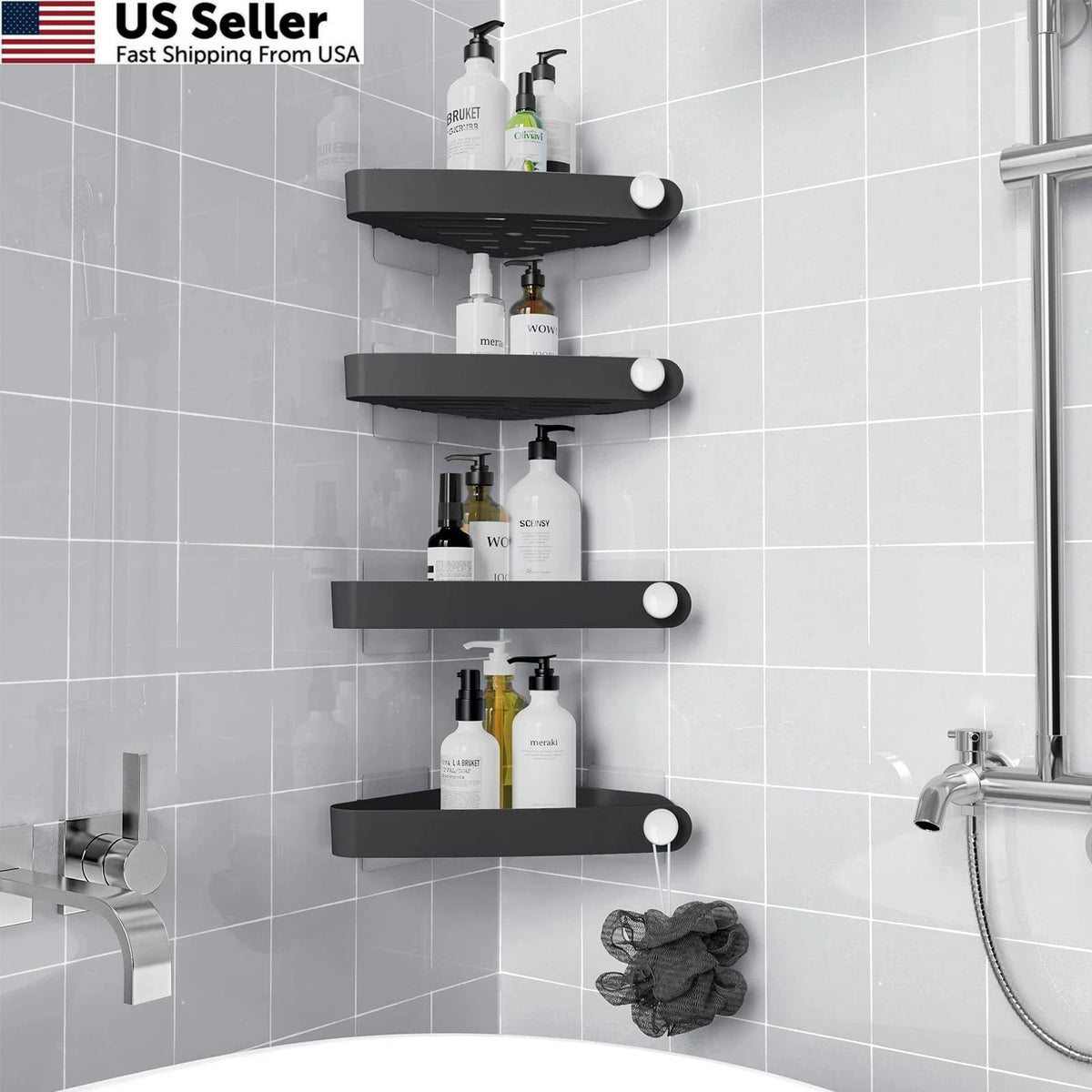 Set of 4 Plastic Shower Caddy Corners for 90° Only - Black