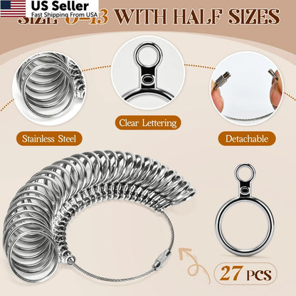 27-Piece Ring Sizer Measuring Tool Kit - US Silver