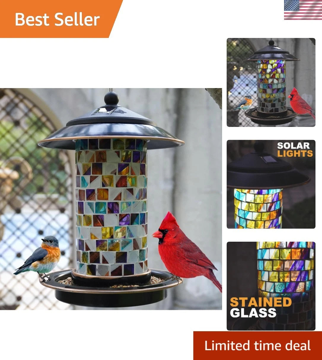 Rain-Proof Solar Bird Feeder with Easy-Refill Top