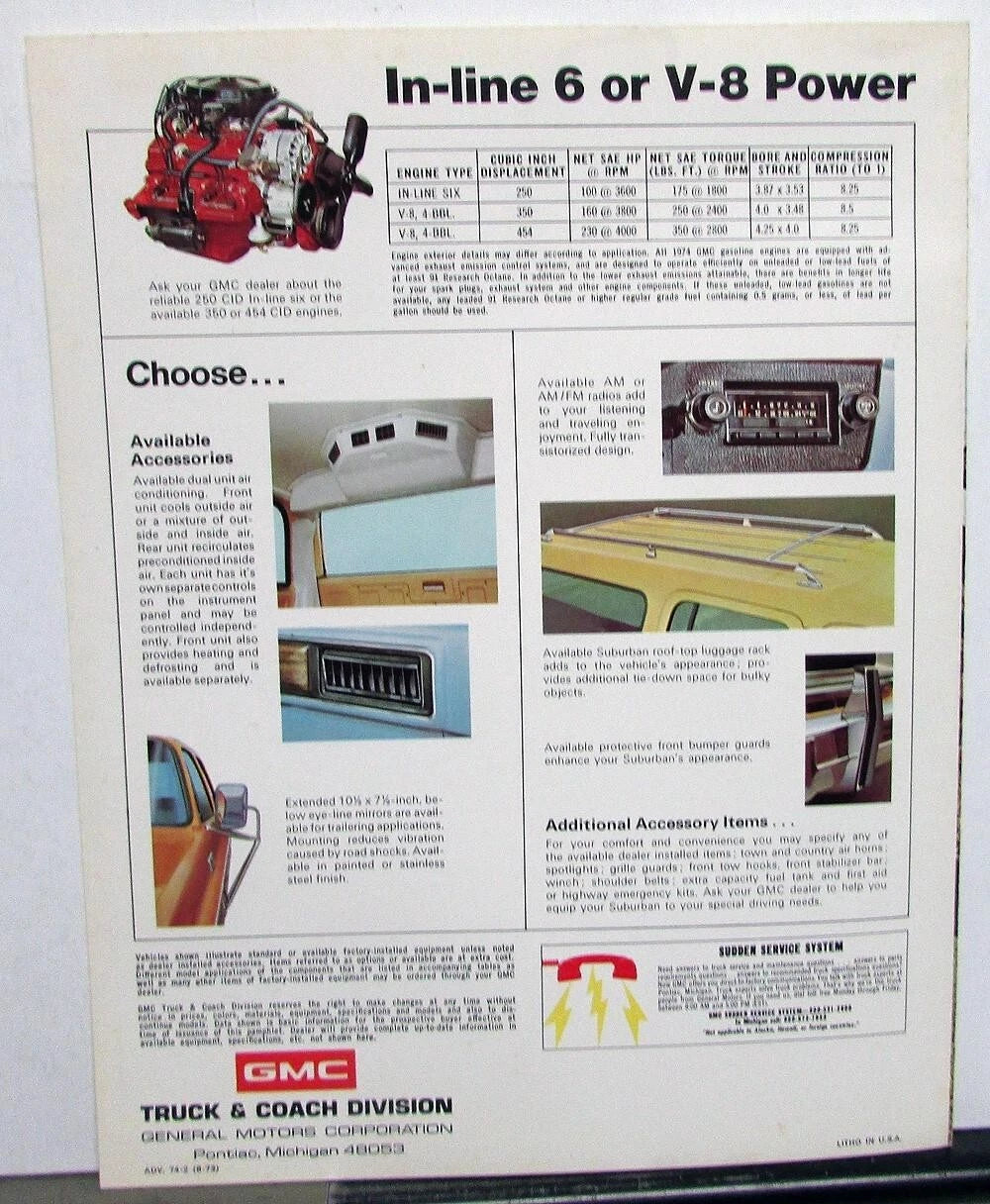 1974 GMC Suburban Trucks Sales Brochure Folder Original