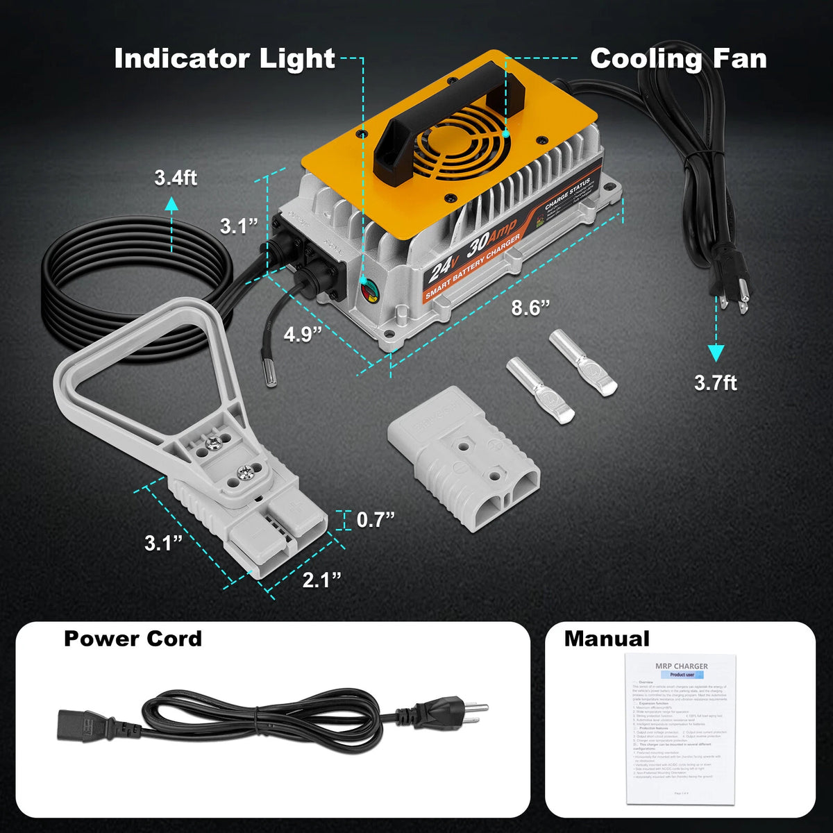 24V 30A Forklift Battery Charger with LED Light and Anderson Plug