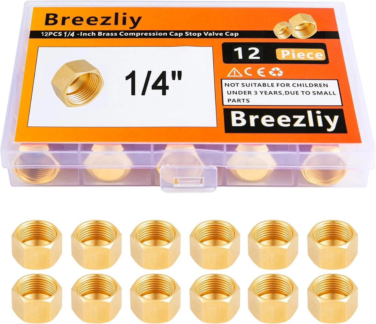 12X 1/4-Inch Brass Compression Cap Stop Valve for Various Applications