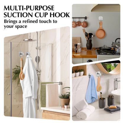 Set of 4 Suction Cup Hooks for Shower - Reusable Chrome Polished