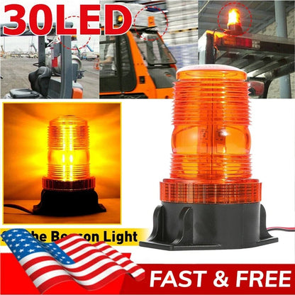 Emergency Vehicle 30LED Amber Rotating Beacon Strobe Light (12V-24V)