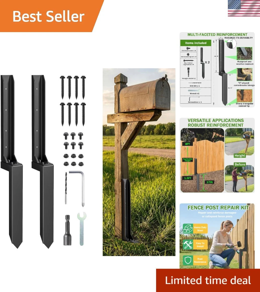 2-Pack Heavy Duty Steel Fence Post Repair Kit for 4x4/6x6 Posts