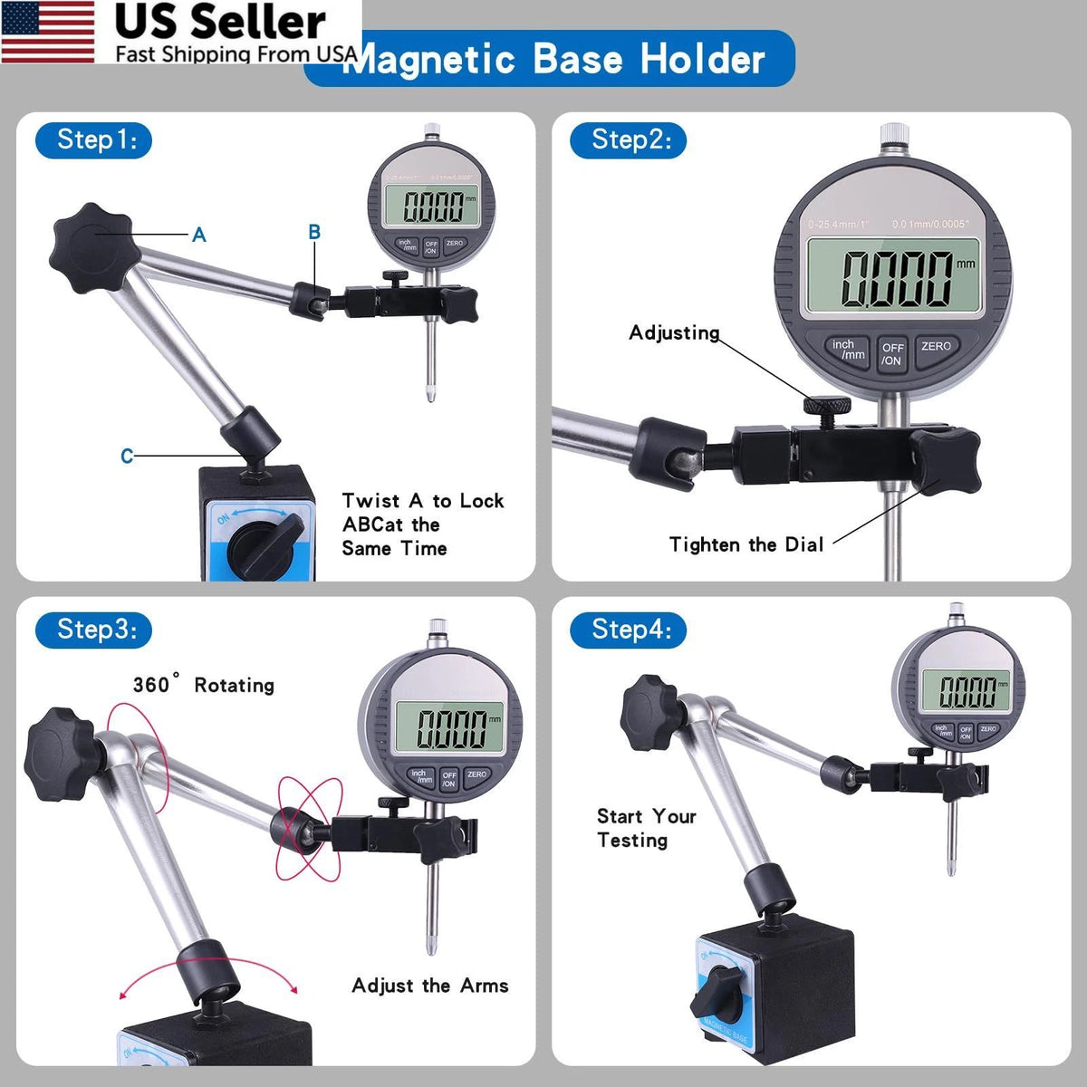 Electronic Digital Dial Indicator with Magnetic Base for Automotive Use