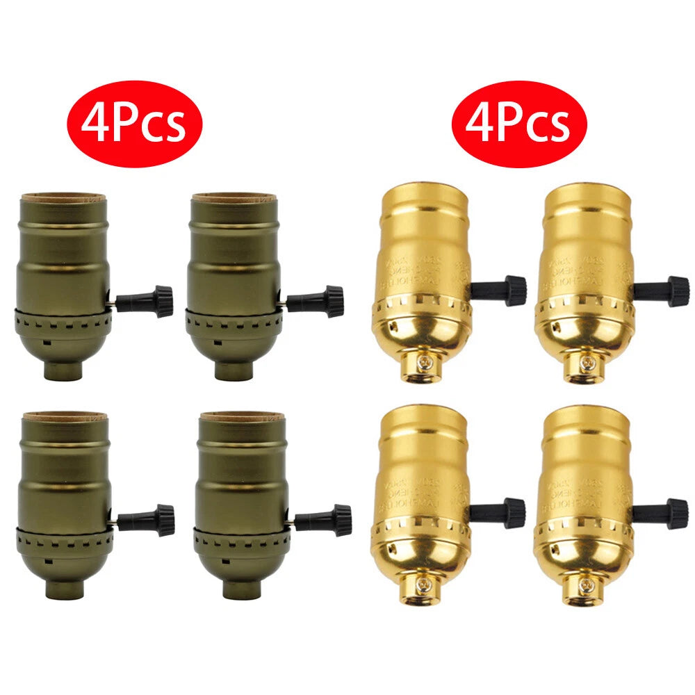 4Pcs 3 Way Turn Knob Lamp Sockets for Medium Base (Copper/Gold Shell)