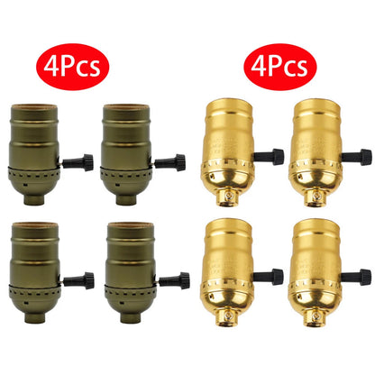 4Pcs 3 Way Turn Knob Lamp Sockets for Medium Base (Copper/Gold Shell)