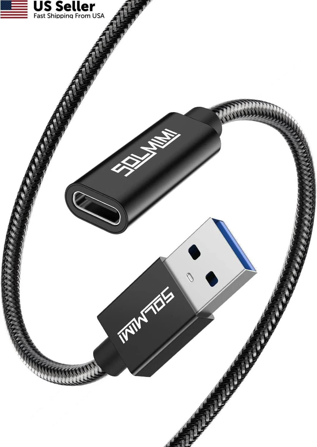 USB-C to USB 3.0 Adapter for Universal Use (20cm, Matte Black)