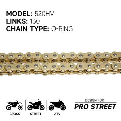 Heavy Duty Motorcycle Chain 130 Links with Master Link & Breaker Tool