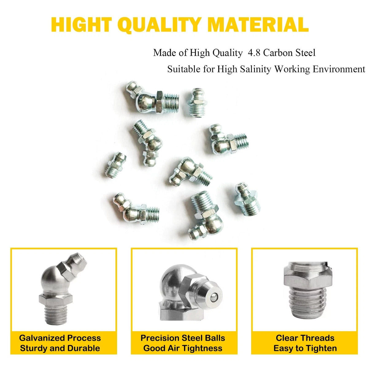 36Pcs Grease Fitting Assortment for Automotive (Straight 45 90)