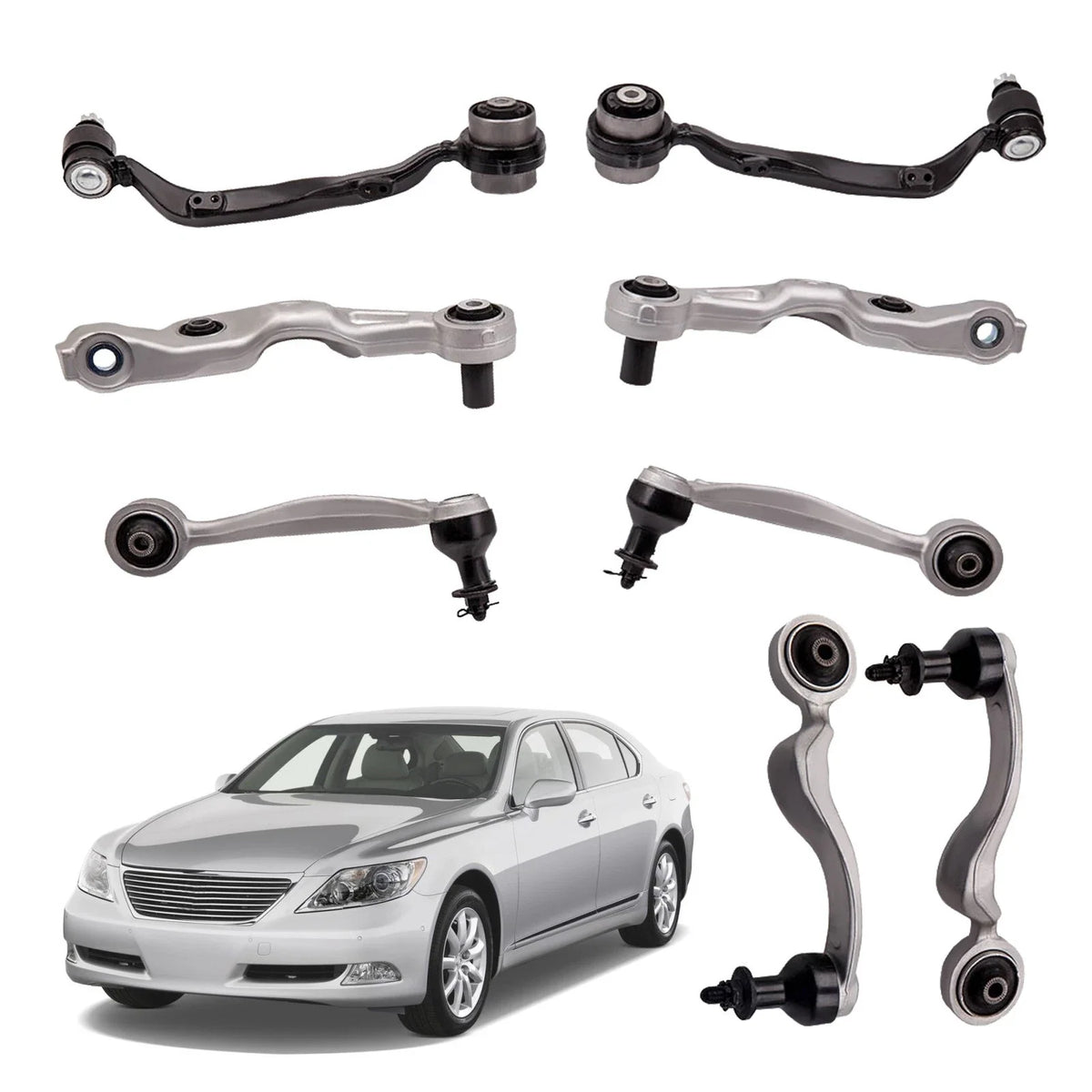 8 Pcs Control Arms for RWD Lexus LS460 2009-2017 in Black & Silver