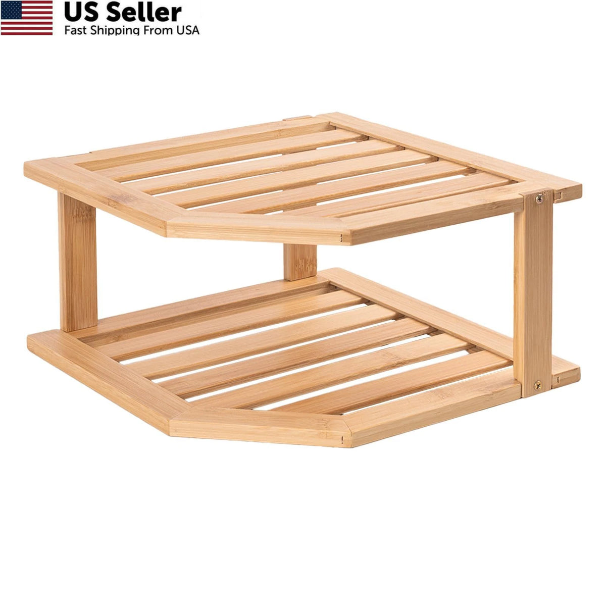 2-Tier Bamboo Corner Shelf for Plate Organizer (1 Pc)