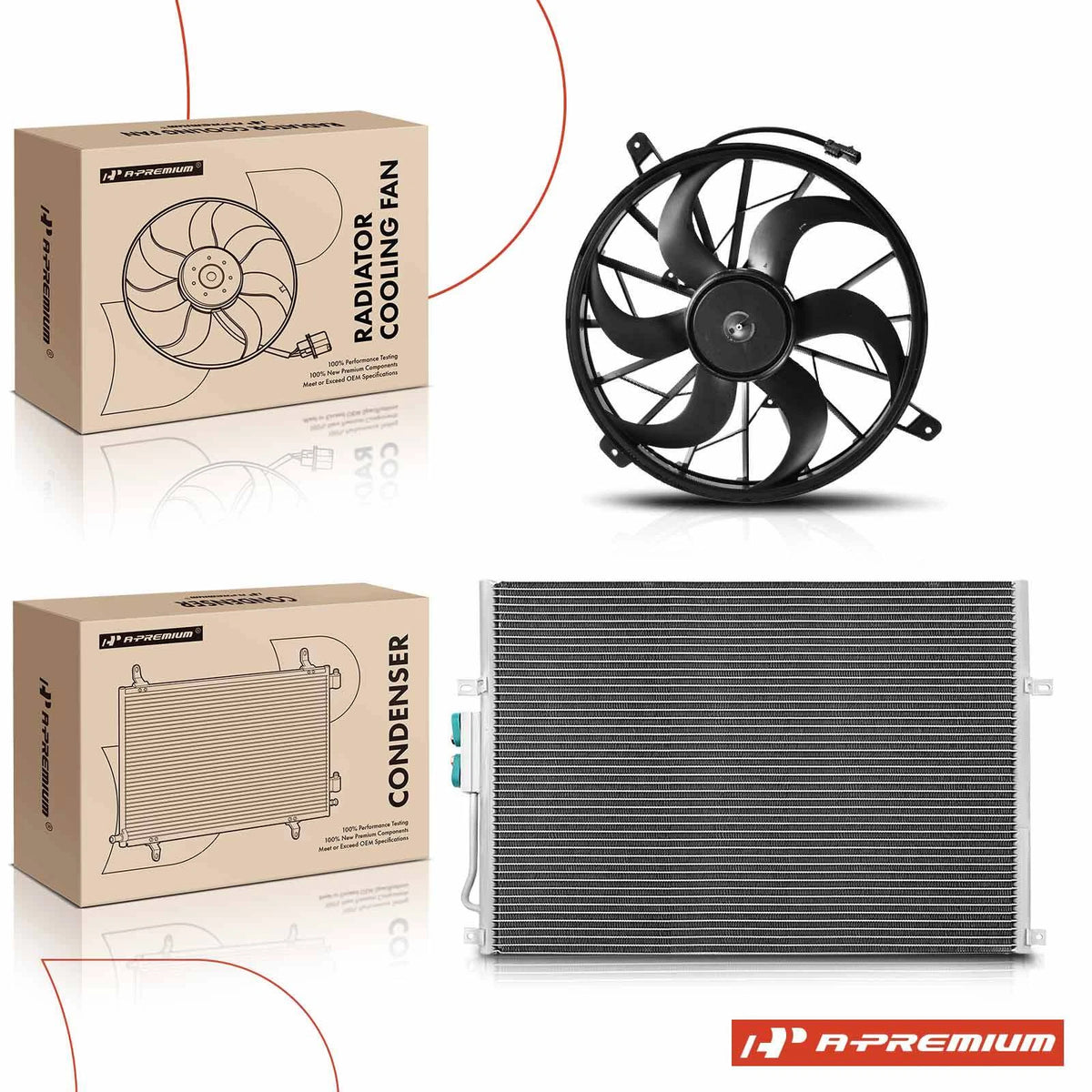 AC Condenser & Cooling Fan Assy Kit for Jeep Grand Cherokee (1999–2003) - 55115918, 55115918AB, 55115918AC, 55115918AE