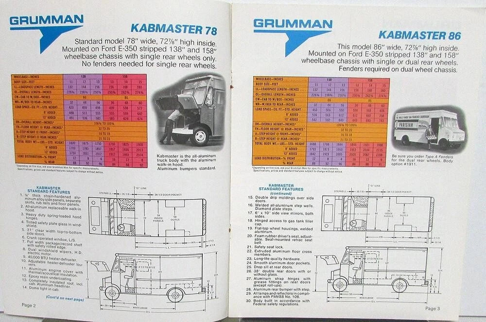 Grumman Aluminum Truck Body Data Book for Ford Chassis (1970s)