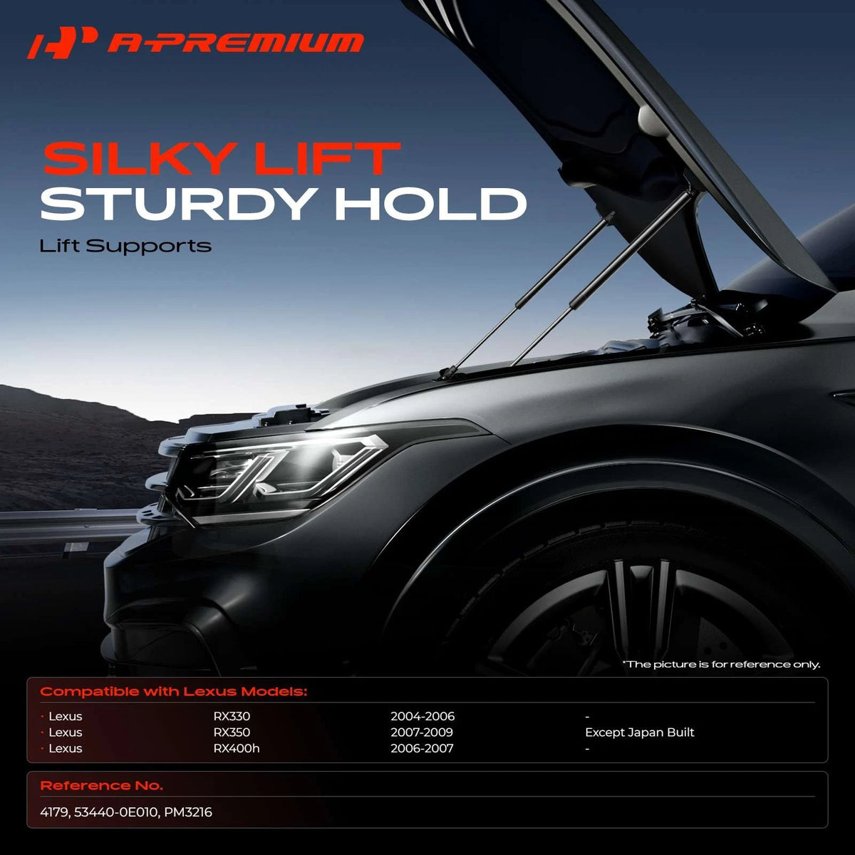 2X Front Hood Lift Supports Shock Struts for Lexus RX330 RX350 (2004–2006) 53440-0E010, 534400E010, 4179, PM3216