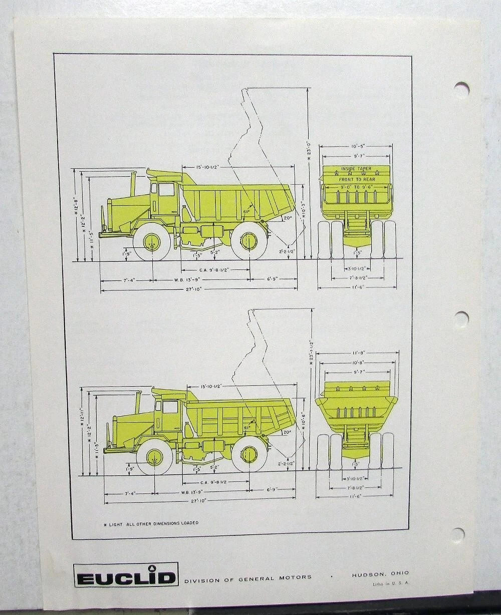 1963 Euclid 30Ton Rear Dump R-30 69TD Specifications Sales Folder