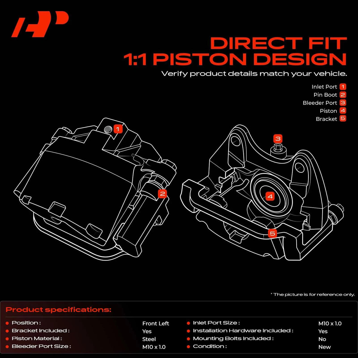 A-Premium Brake Caliper with Bracket Front Left for Hyundai Elantra (2011–2016) - 19B7354, 19-B7354