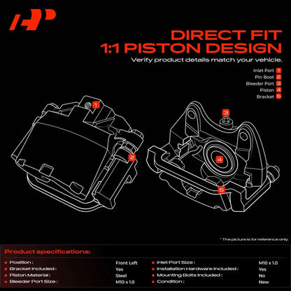 A-Premium Brake Caliper with Bracket Front Left for Hyundai Elantra (2011–2016) - 19B7354, 19-B7354