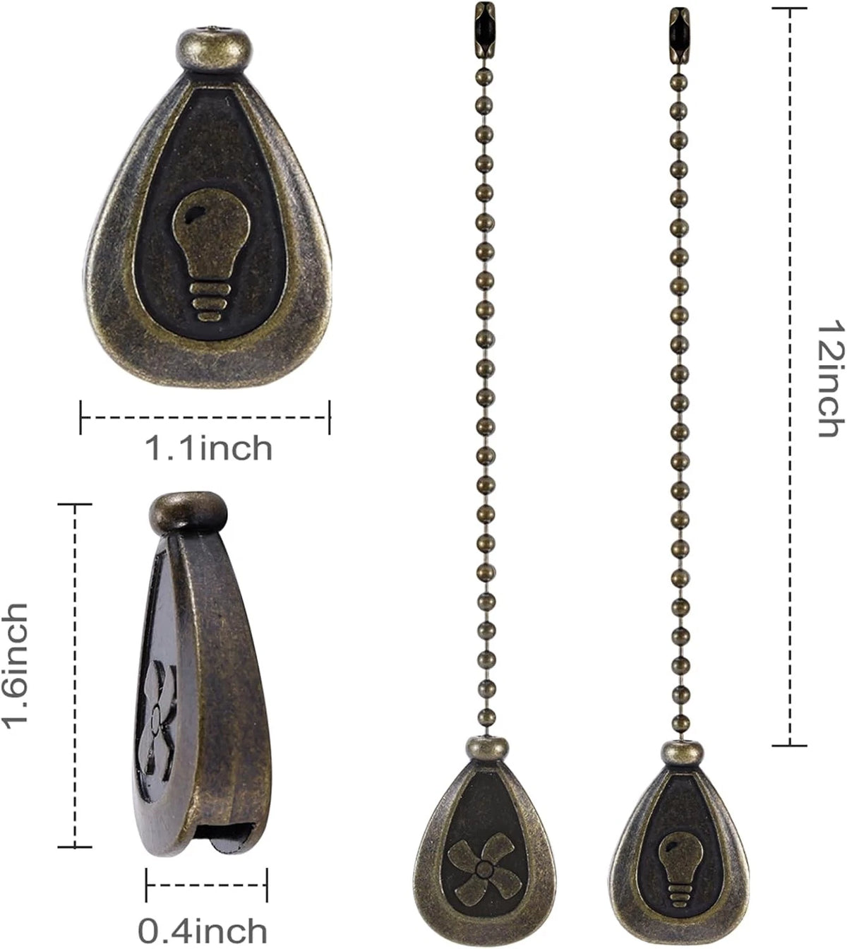4X Ceiling Fan Pull Chain Extension for Universal Use (12 Inches, Dark Bronze)