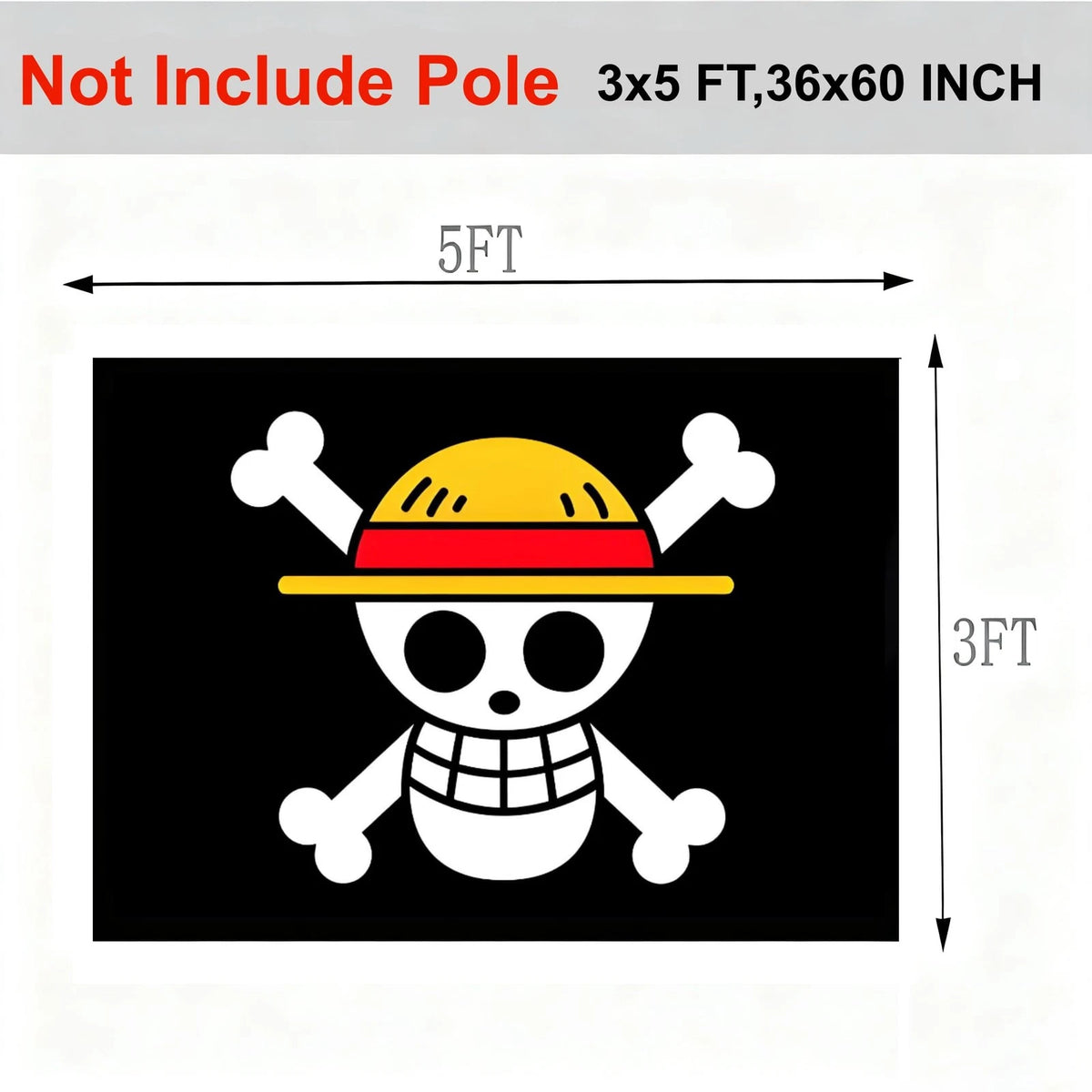 5x3 FT Multicolor Anime Pirate Flag with Luffy's Straw Hat