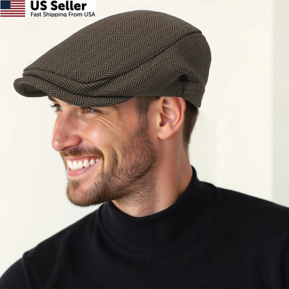 2X Newsboy Cap for Men - Adjustable, Black & Light Brown