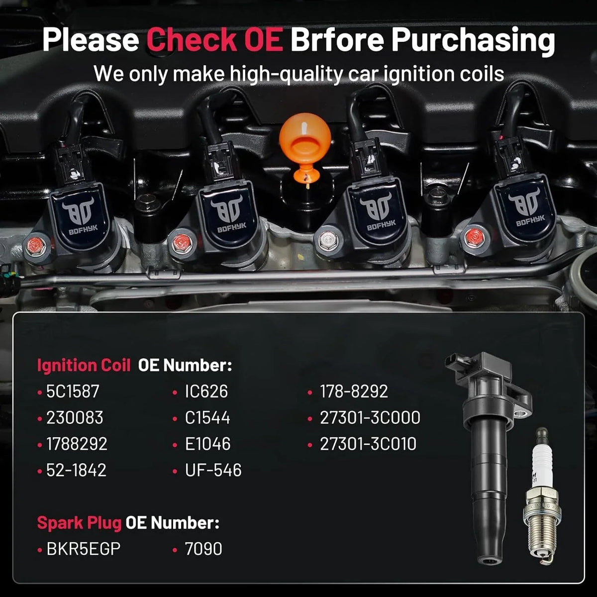 Ignition Coil & Spark Plug Set (6 Pack) for Hyundai Kia 3.3L 3.8L V6 2006-2019