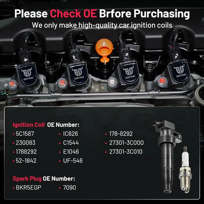 Ignition Coil & Spark Plug Set (6 Pack) for Hyundai Kia 3.3L 3.8L V6 2006-2019
