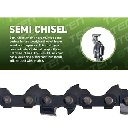 10 Pack 8TEN Semi Chisel Chainsaw Chain for (20 Inch .058 3/8 76DL)