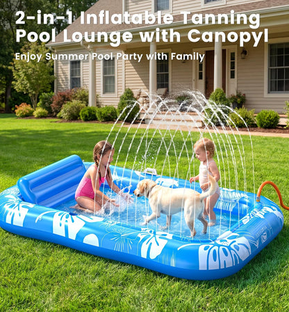 Inflatable Tanning Pool Lounger Float with Sprinkler & Canopy (77")