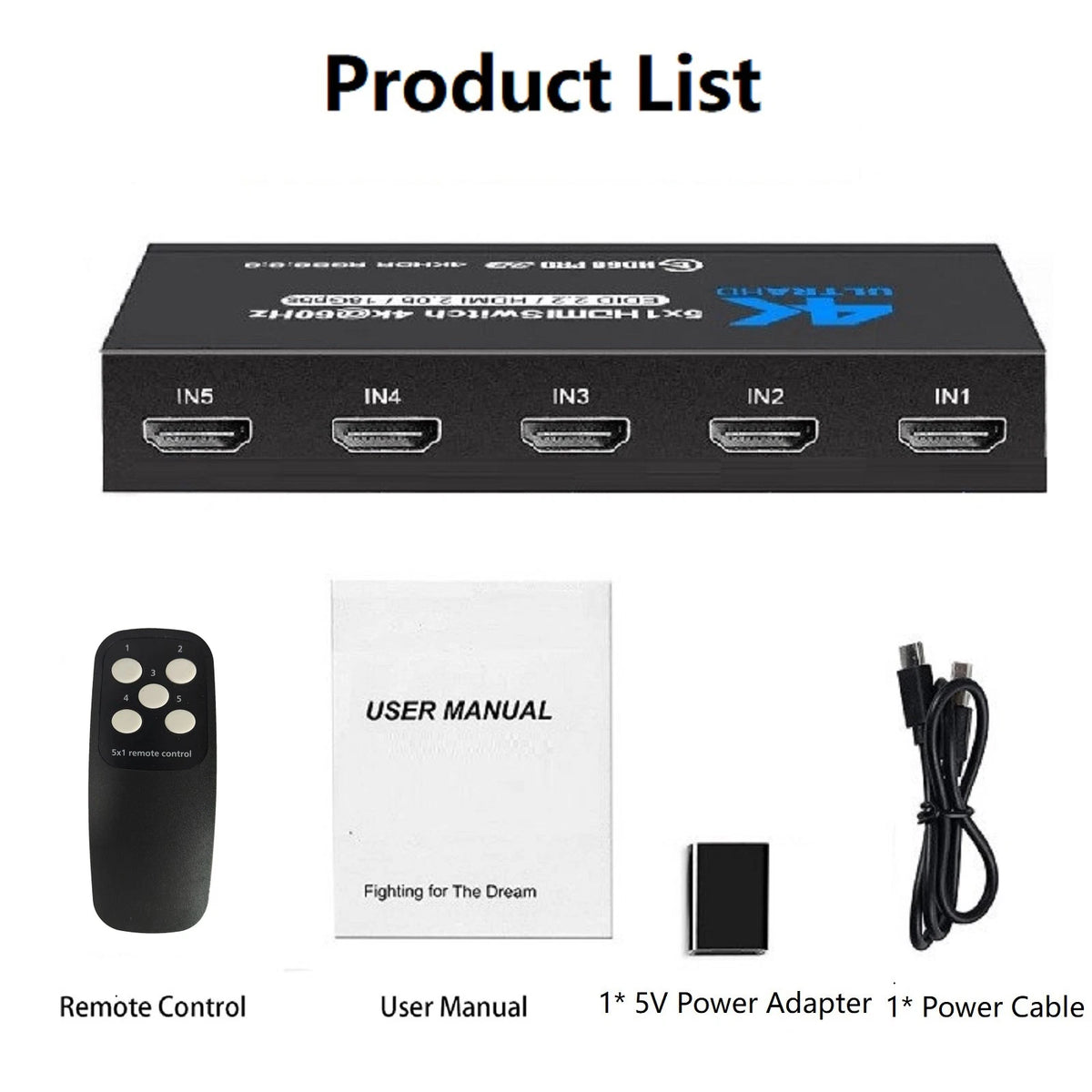 5x1 HDMI Switch Adapter for 4K@60Hz with IR Remote