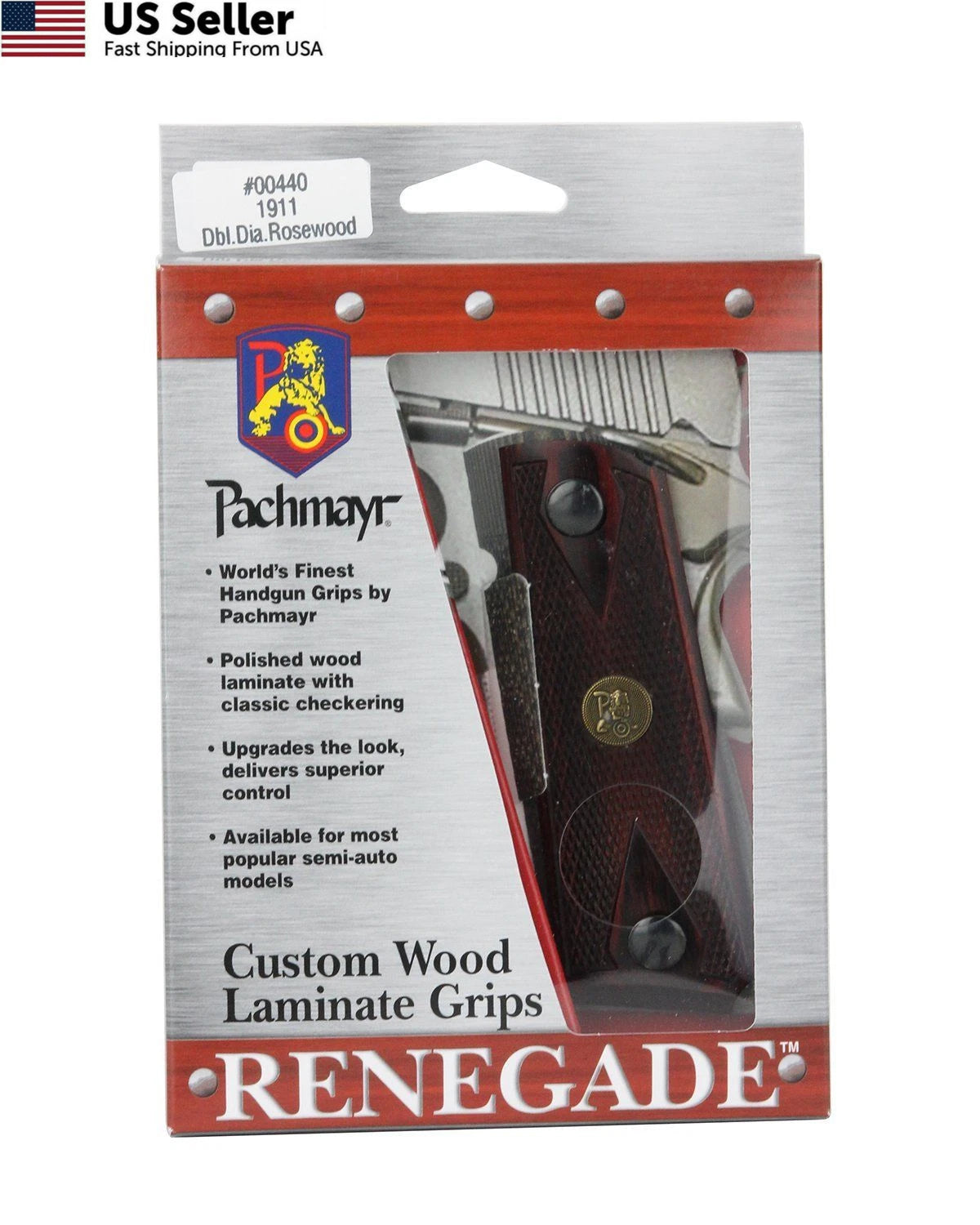 Rosewood Handgun Grips for 1911 Government and Commander (One Size)
