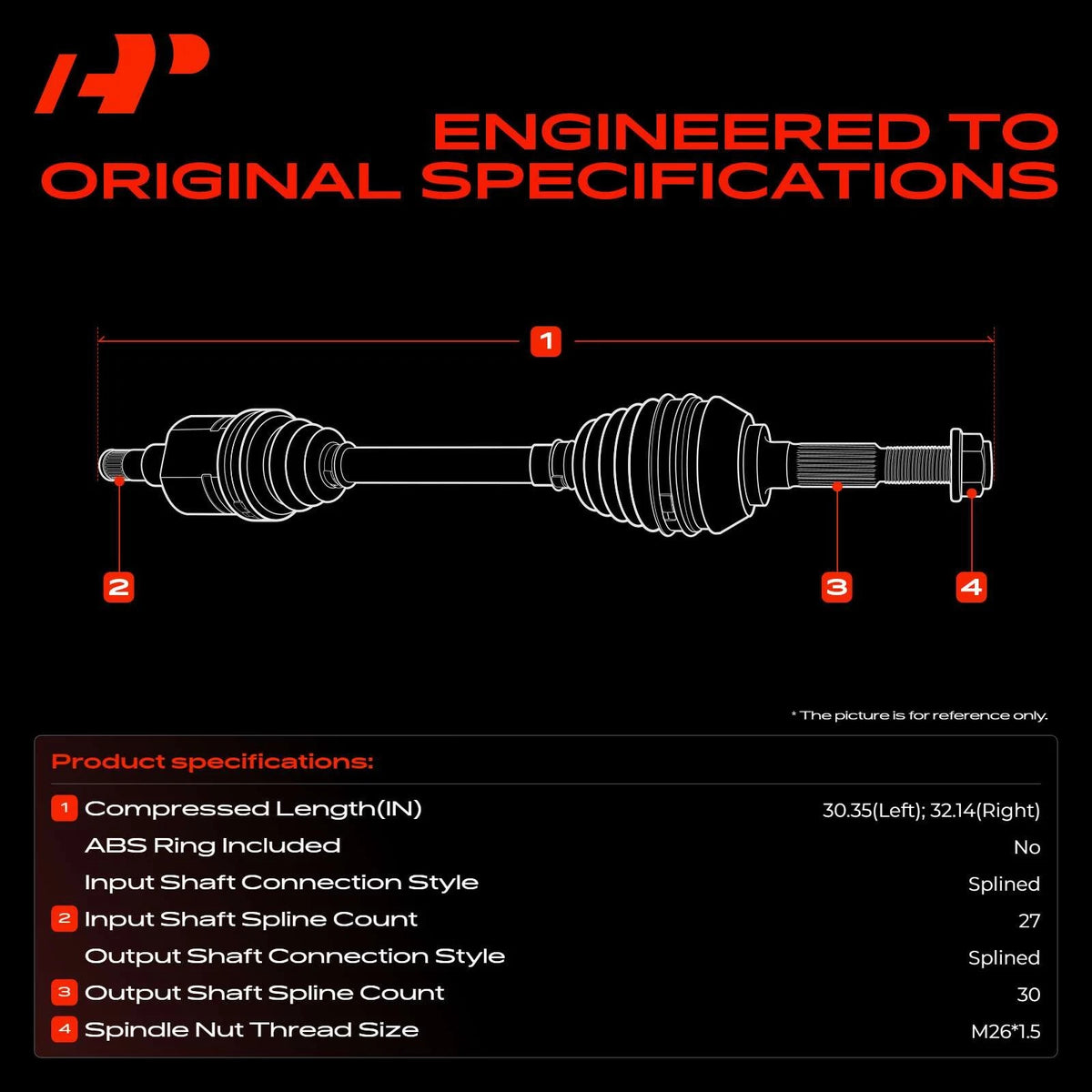 A-Premium 2X Rear CV Axle Assembly for Lexus IS250 GS300 (2006–2009) 4234022170, 4233022010, 66-5321, 66-5322