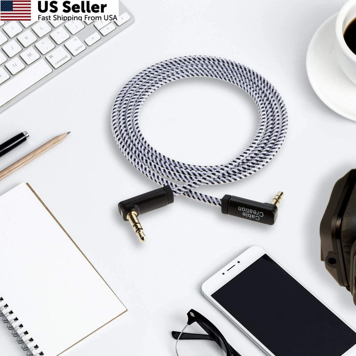 3.5mm Aux Cable 6FT for Various Devices (90 Degree Male)