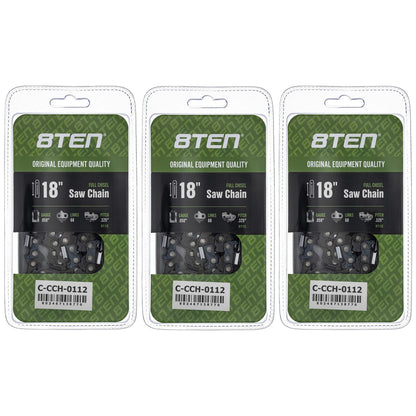 3 Pack Full Chisel Chainsaw Chain 18 Inch .050 .325 68DL for Echo Stihl Red Max (23RS68E, 36370050068, 20LGX068G, 20LPX068G)