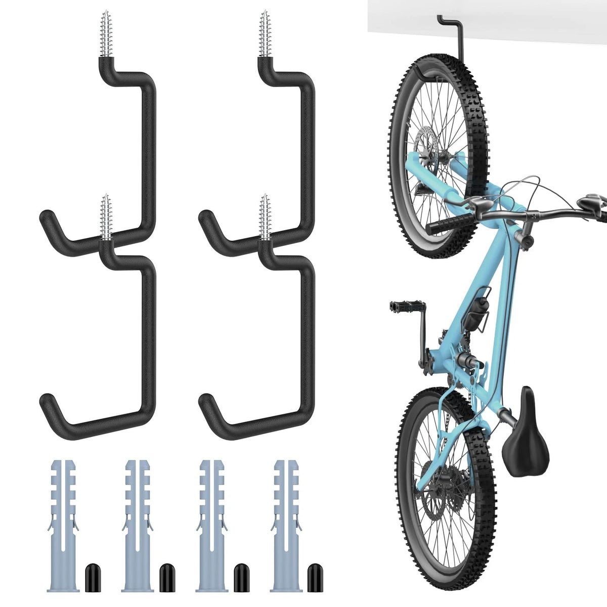 4X Screw-in Bike Hooks for Wall and Ceiling (8-inch)