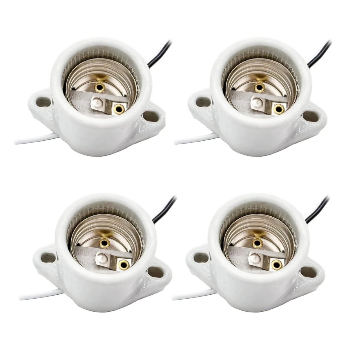 4X White Porcelain Light Sockets E26 E27 Bulb Holder Pre-Wired 660W 660V