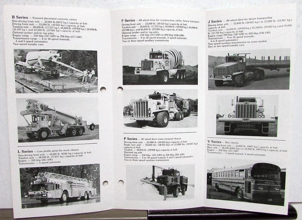 Oshkosh Trucks Pocket Sales Brochure for A B F J L P V M R Series (1978)