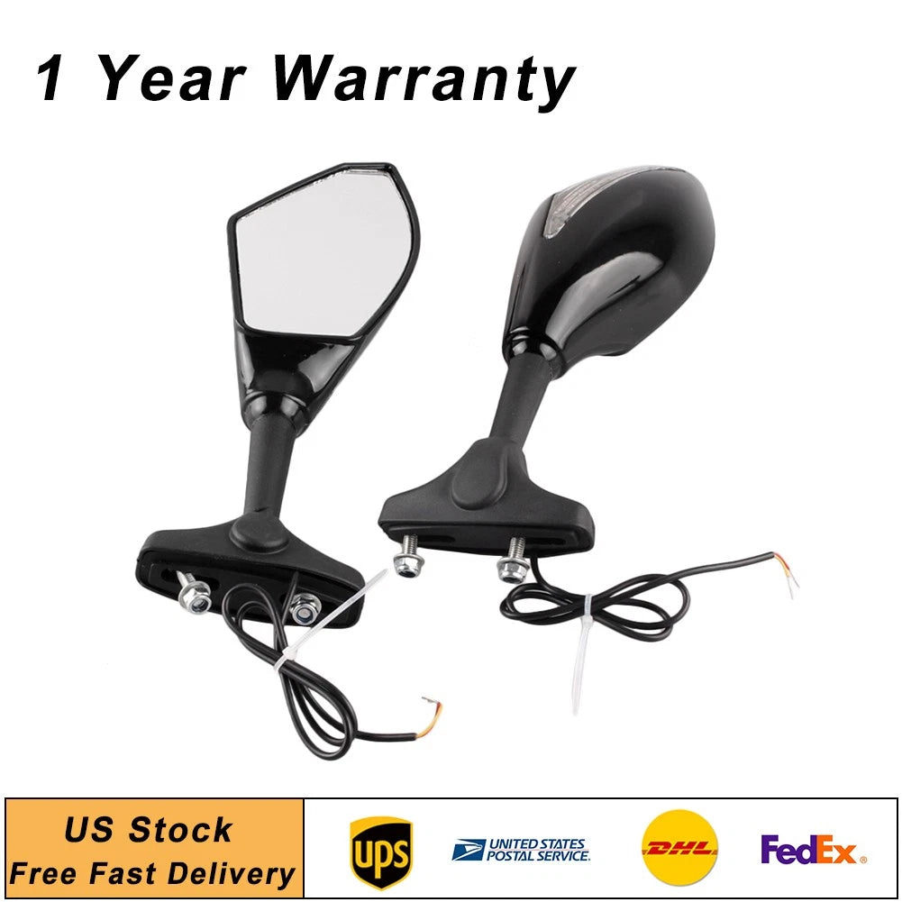 1 Pair Rearview Side Mirrors with Turn Signal Light for Kawasaki