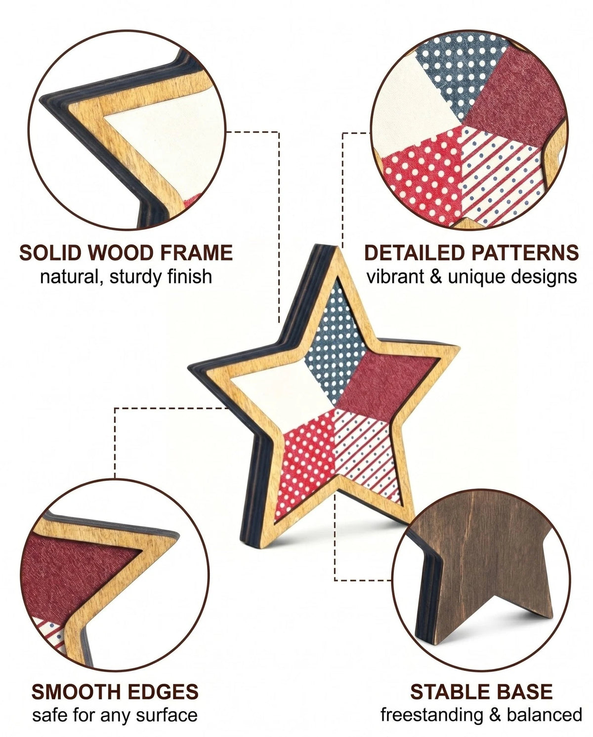 3 Pcs Wooden Stars Patriotic Decor for Americana (4th of July)