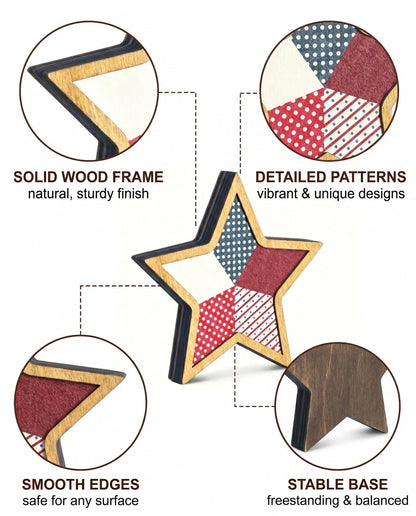 3 Pcs Wooden Stars Patriotic Decor for Americana (4th of July)