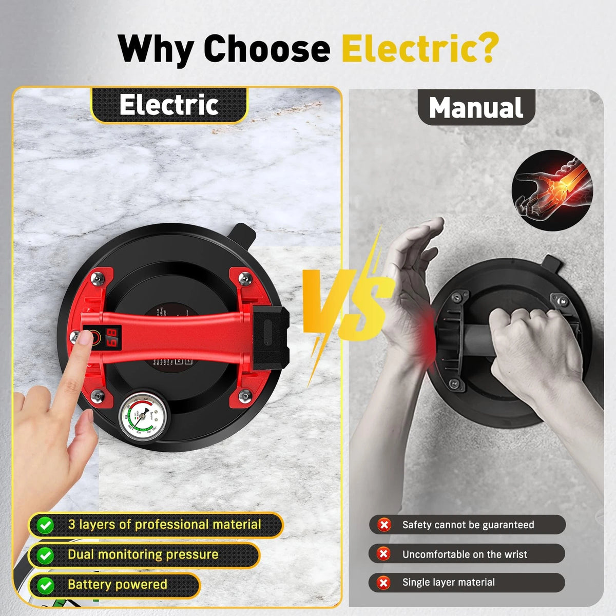 2X Electric Glass Suction Cups for Tile Lifting
