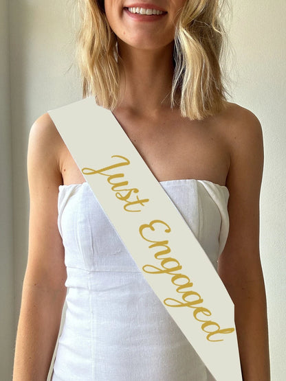 Just Engaged Sash with Gold Glitter Letters