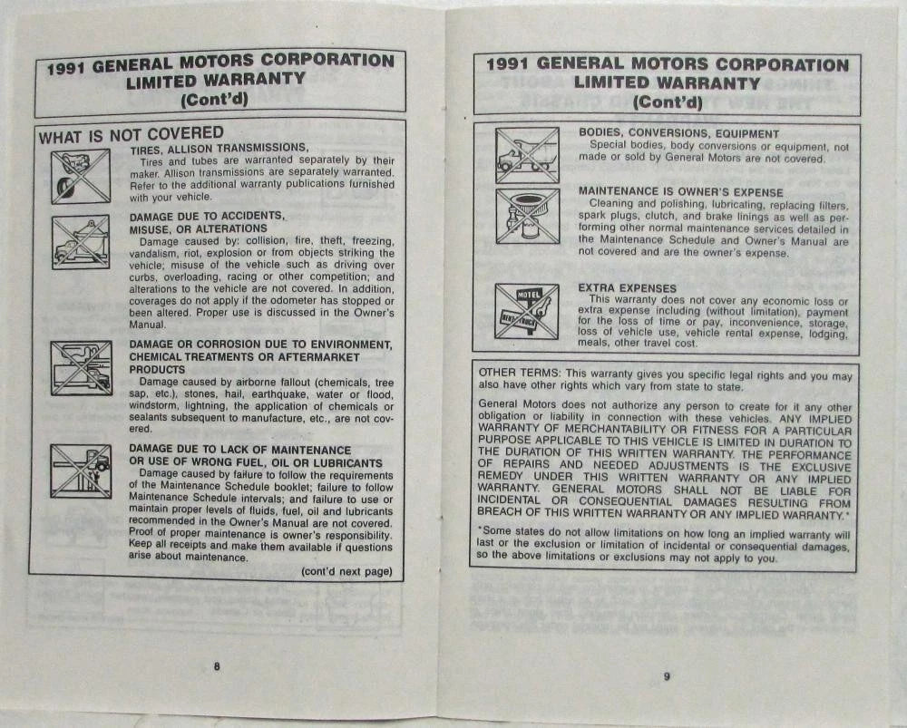 Warranty and Owner Assistance Information for GMC TopKick (1991)