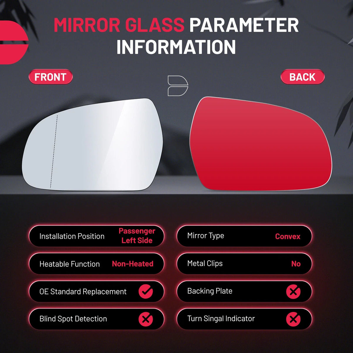 Driver Left Side Mirror Glass for Audi A4 Quattro (2010–2012)